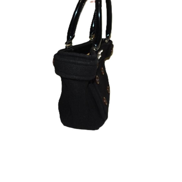 Kate Spade Black Wool Button Tote Bag With Patent Leather Handles & Lined In - Picture 7 of 12
